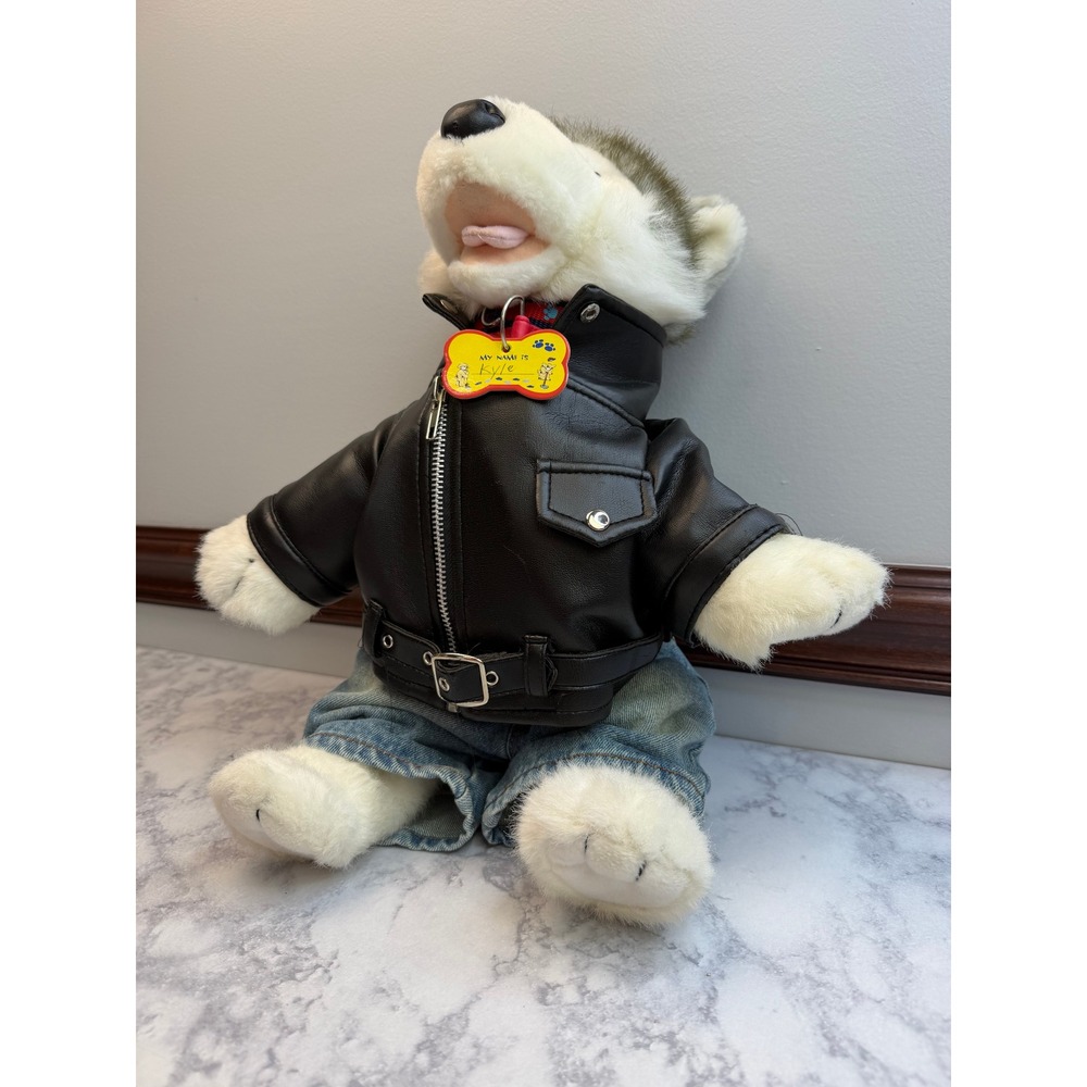 Build-A-Bear Husky Plush Harley-Davidson Biker Outfit Leather Jacket Jeans 16" - Picture 4 of 16
